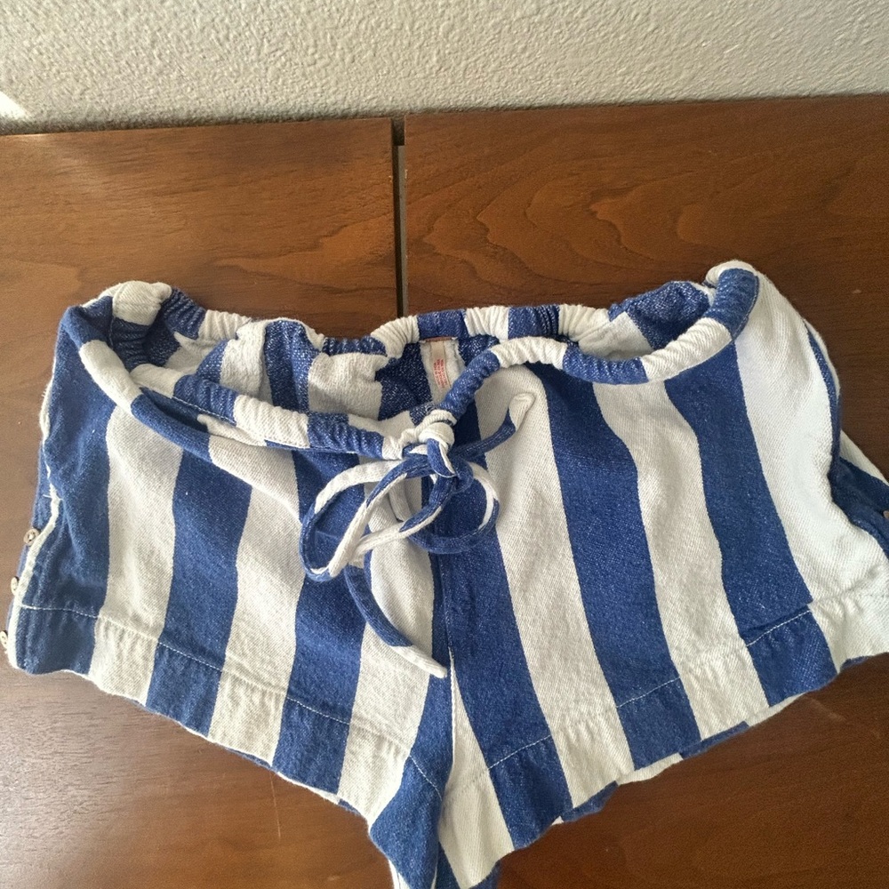 Blue and White Striped Women's Shorts
